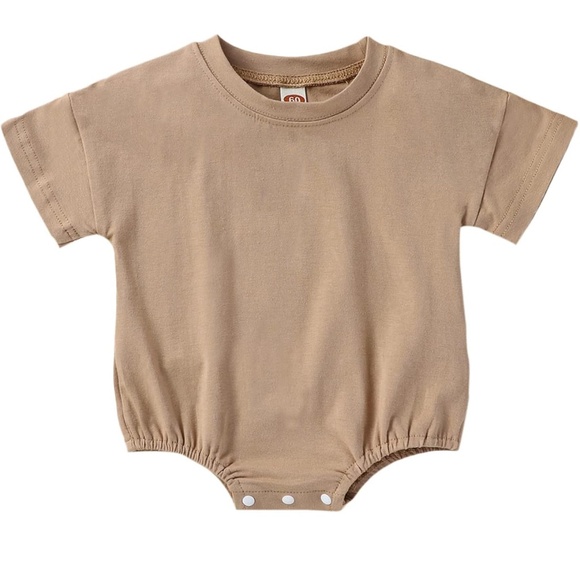 Set of 2 Solid Shirt Romper Crewneck Bubble Rompers Short Sleeve Bodysuit - Picture 1 of 5